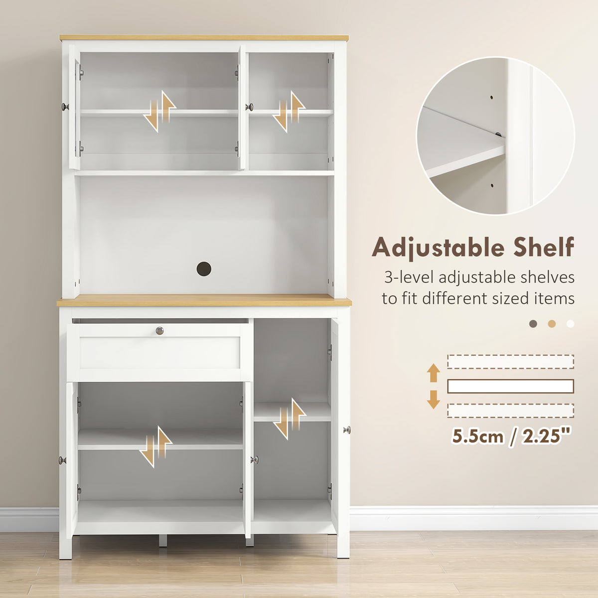 67" 4-Door Kitchen Pantry Cabinet, Freestanding Storage Cabinet Cupboard with Adjustable Shelves, White