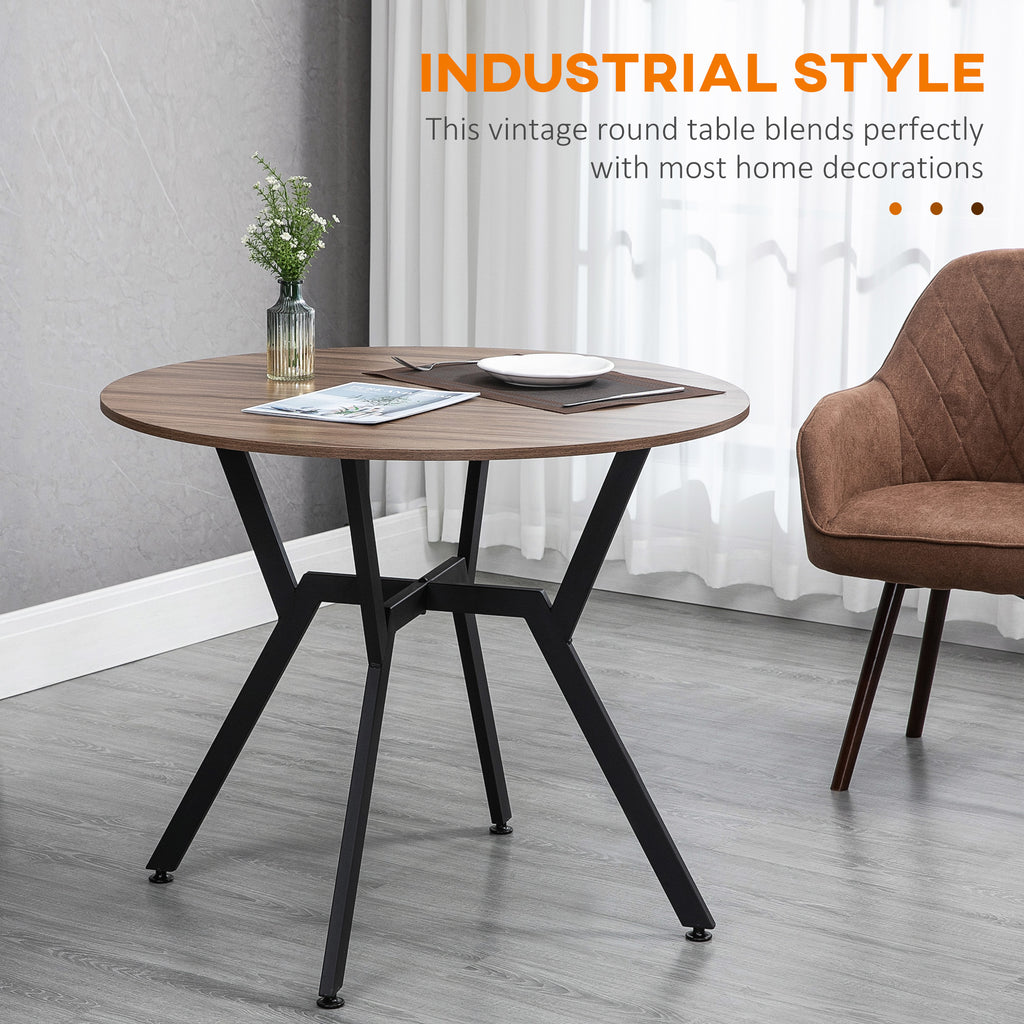 35" Round Dining Table, Modern Dining Room Table with Steel Frame, Space Saving Small Kitchen Table, Brown
