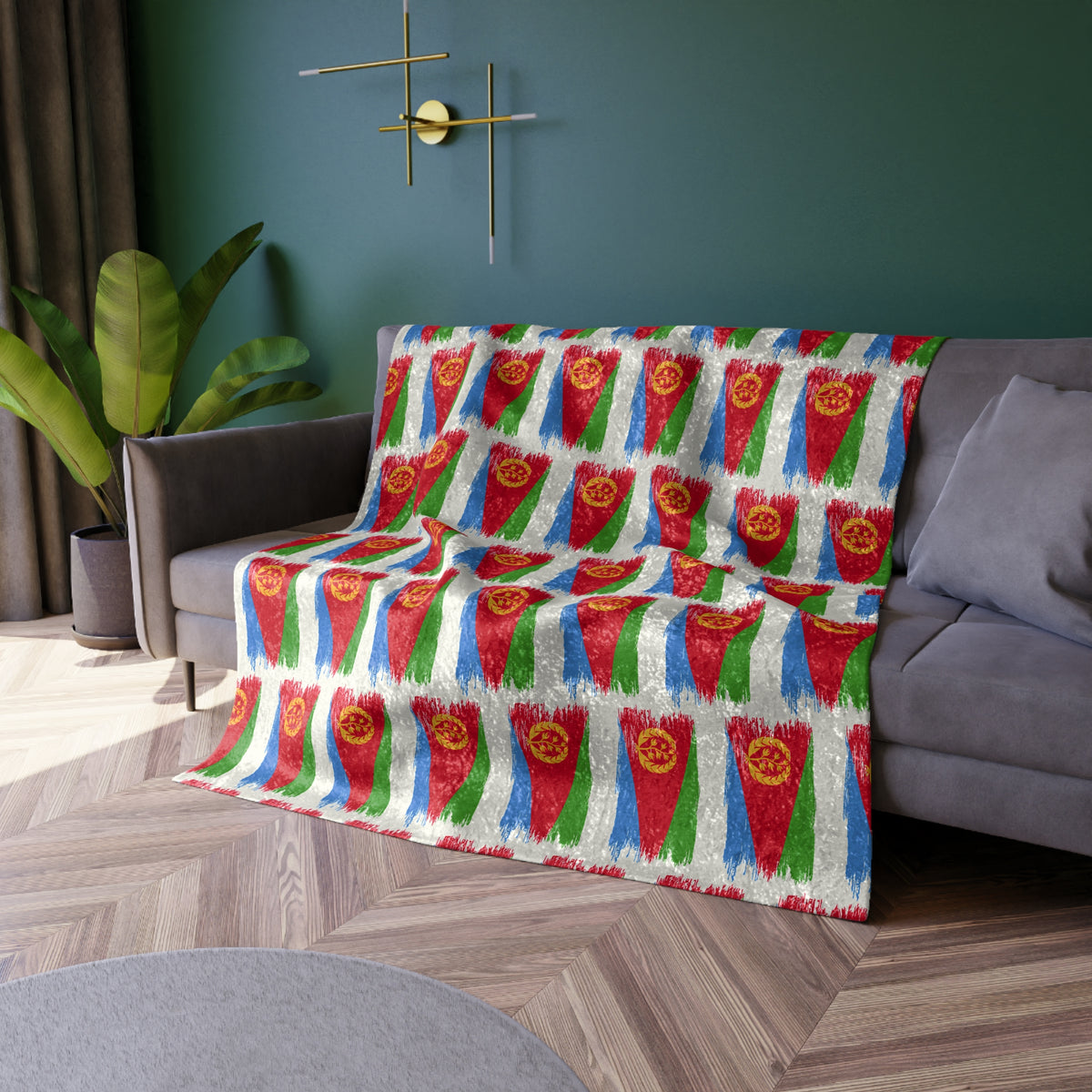 Crushed Velvet Blanket — Festive Red & Green Pennant Pattern Throw