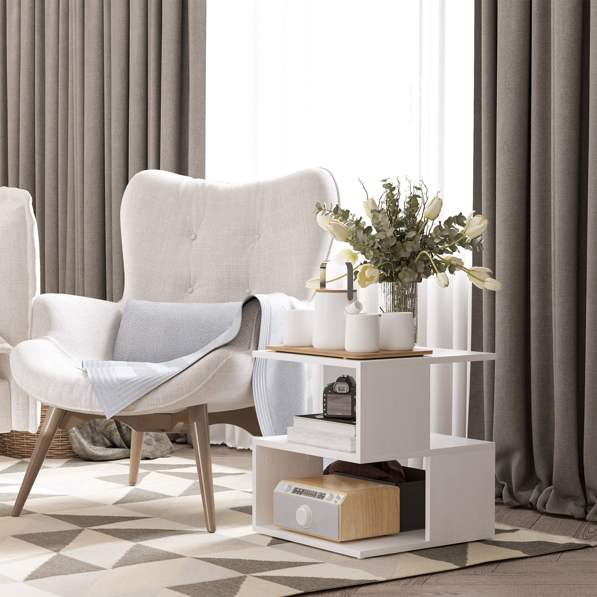 Light Nightstand - Slim Bedside Stand for Small Spaces