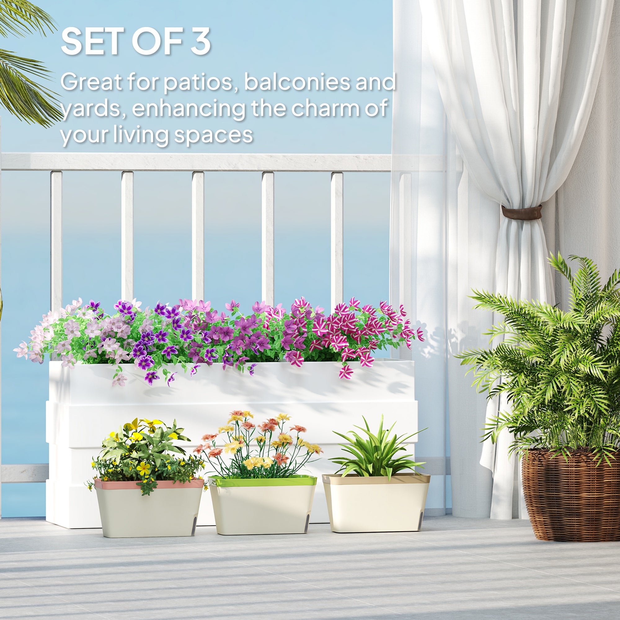 6 Pack Self Watering Flower Pots, 10.5 Inch Planter Box with Water Level Indicator for Vegetables, Succulents Plants