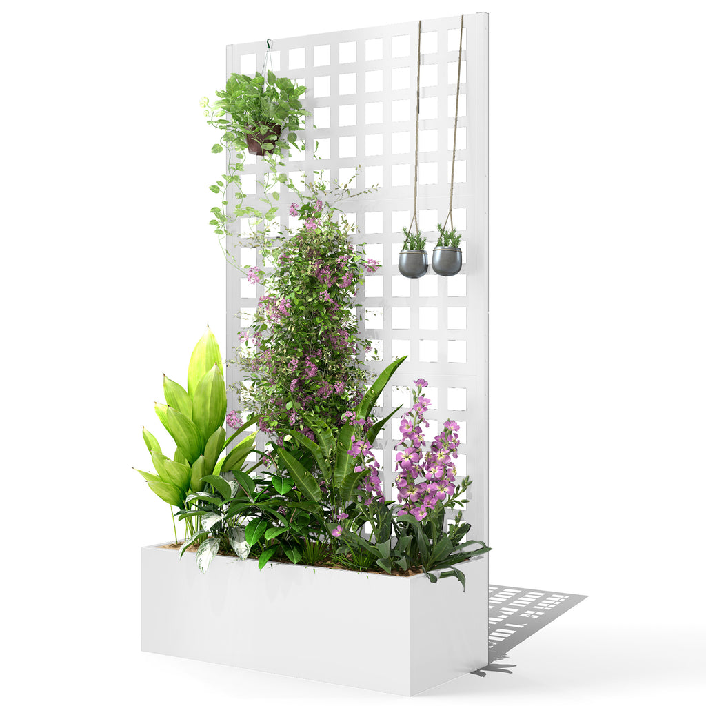 Galvanized Raised Garden Bed Planter Box with Trellis for Climbing Plants, Vegetable, Vines, 35" x 16" x 70", Black