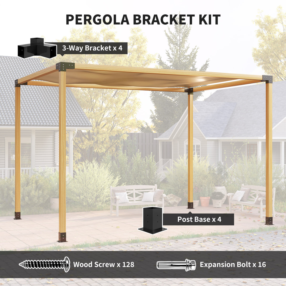 12PCS Pergola Kit, Pergola Brackets with 3-Way & 4-Way Corner Brackets for 4"x4" (Actual 3.6"x3.6") Lumber