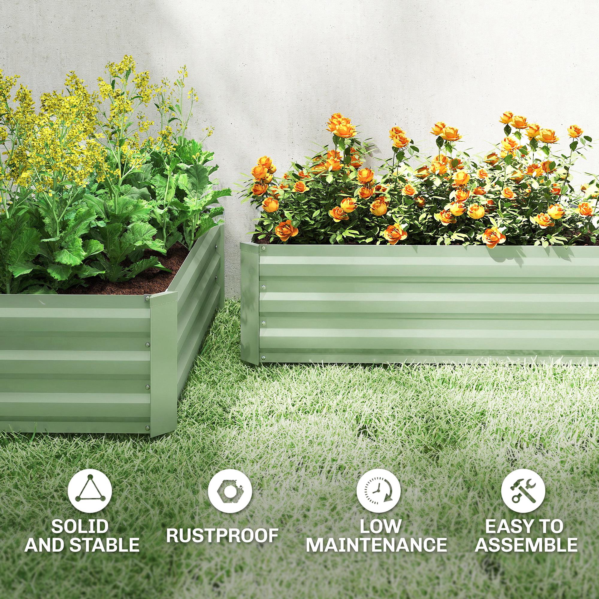 Set of 2 Galvanized Raised Beds for Garden, Outdoor Planter Box for Flowers, Herbs and Vegetables, Light Grey