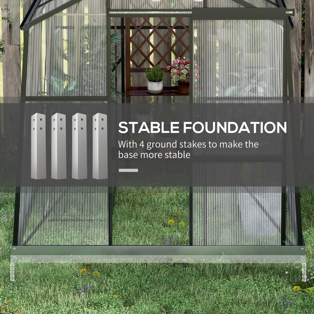 6' x 2.5' Walk-in Polycarbonate Greenhouse Aluminium Green House with Sliding Door, 5-Level Roof Vent, Rain Gutter