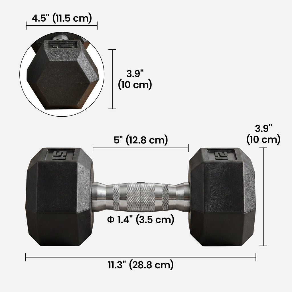 Soozier Rubber Dumbbells Weight Set, Total 30lbs Dumbbell Hand Weight for Body Fitness Training for Home Office Gym, 2 x 15lbs