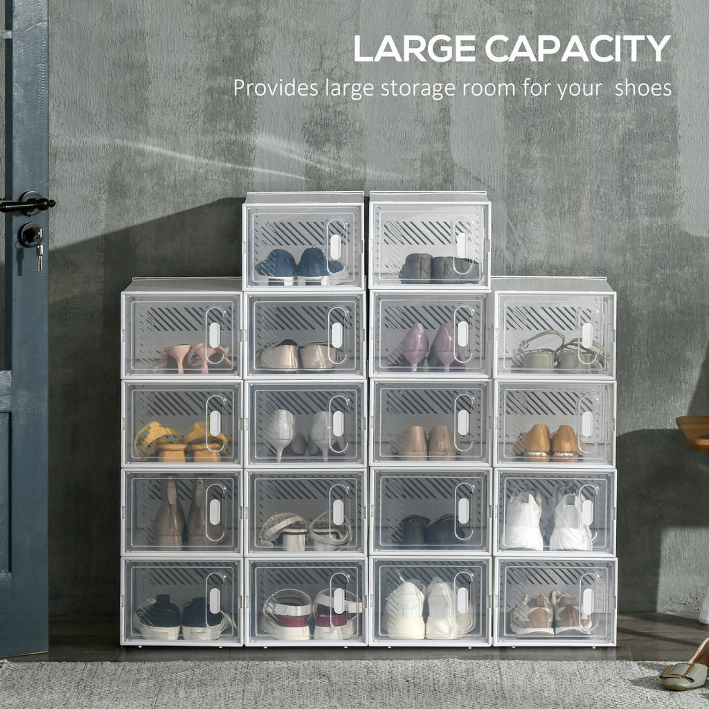 18 Pack Shoe Storage Boxes, Space-saving Shoe Organizers, Clear Plastic Stackable Holders Containers with Front Opening