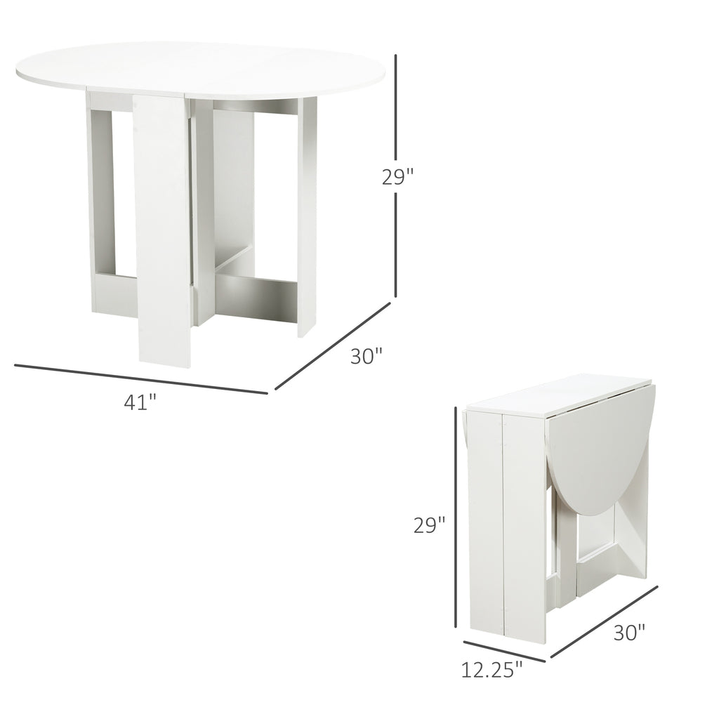 Folding Dining Table, 41" Drop Leaf Table for Small Spaces, Oval Foldable Table for Kitchen, Dining Room, White