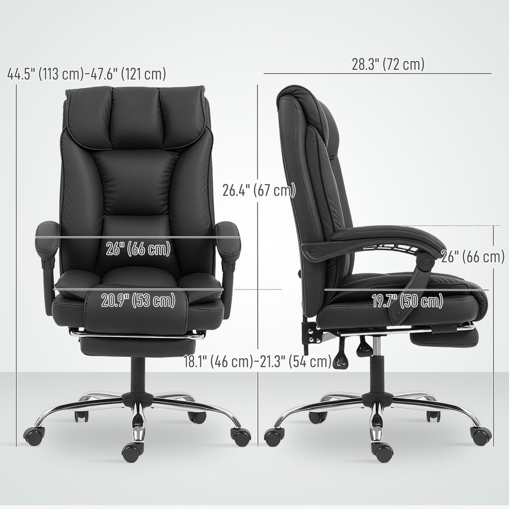 Executive Office Chair, Pet-Friendly Leather Ergonomic Desk Chair with Footrest, Swivel Recliner, Black