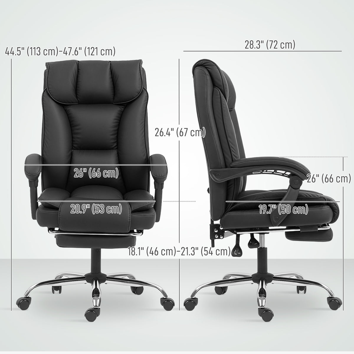 Executive Office Chair, Pet-Friendly Leather Ergonomic Desk Chair with Footrest, Swivel Recliner, Black