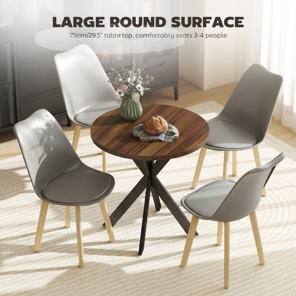 29" Dining Table, Contemporary Round Kitchen Table with Steel Legs, Brown