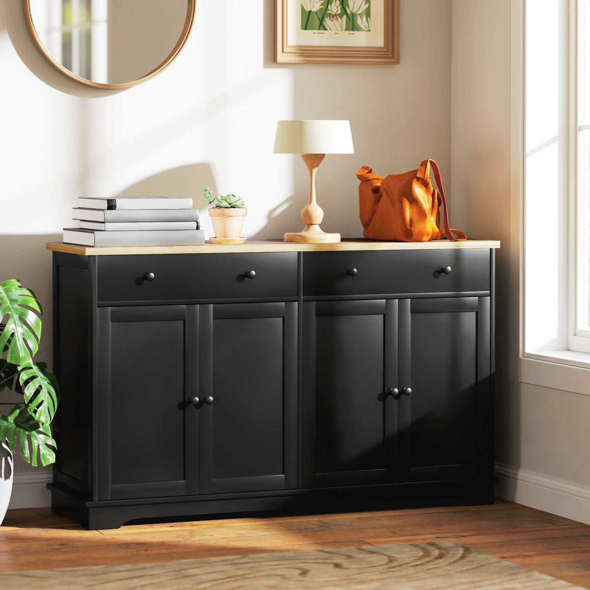Modern Sideboard, Buffet Cabinet with Storage Drawers, Adjustable Shelves for Living Room, Dining Room, Entryway, White