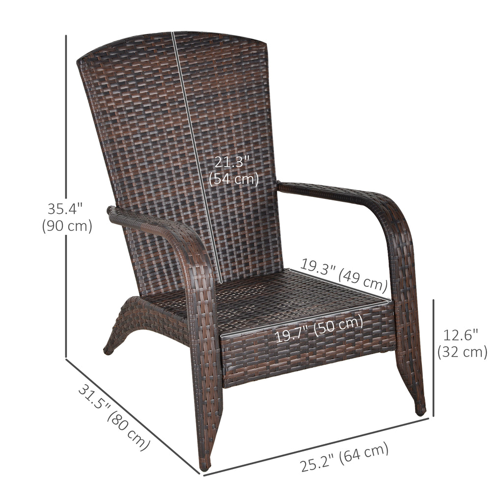 Patio Wicker Adirondack Chair, Outdoor PE Rattan Fire Pit Chair, Muskoka Chair w/ Soft Cushions, Tall Curved Backrest and Comfortable Armrests for Deck Garden, Cream White