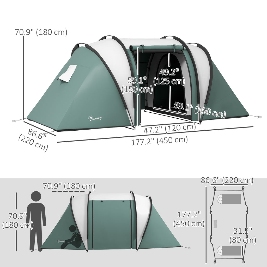 Camping Tent with 2 Bedrooms and Living Area, 3000mm Waterproof Family Tent, for Fishing Hiking Festival, Army Green