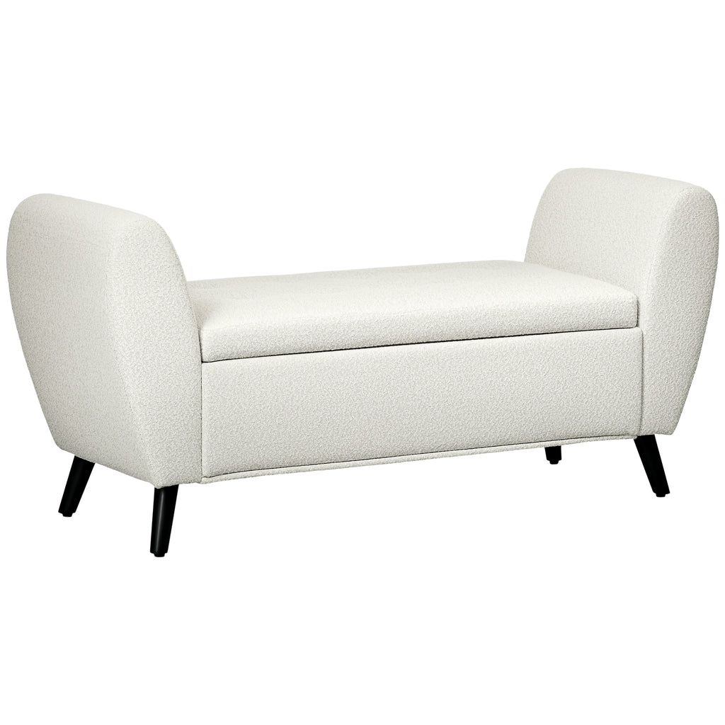 Upholstered Storage Bench with Arms, Modern Ottoman Bench for Bedroom, Entryway, and Living Room, Cream White