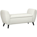 Upholstered Storage Bench with Arms, Modern Ottoman Bench for Bedroom, Entryway, and Living Room, Cream White
