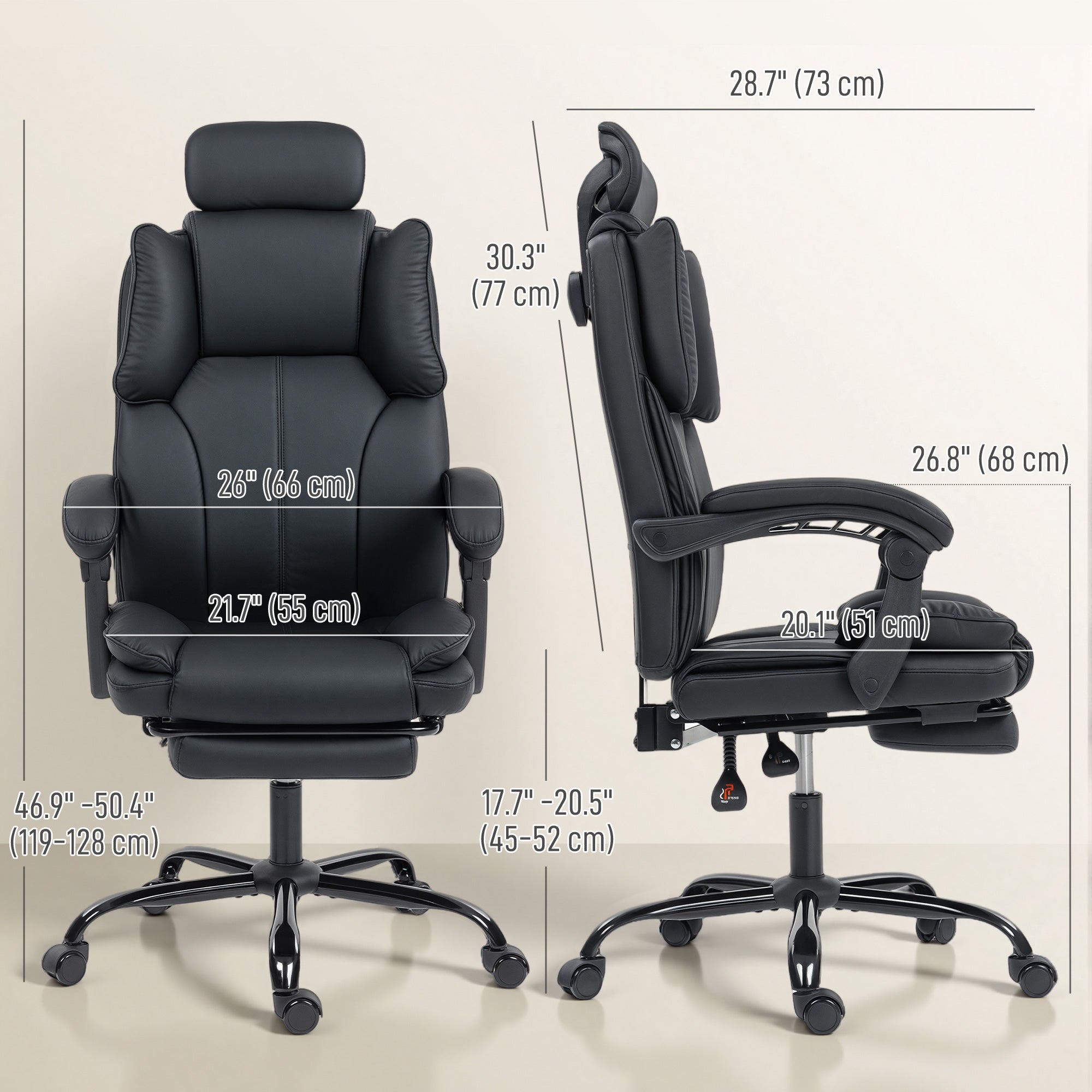 Reclining Office Chair, Executive Desk Chair with Pet-Friendly Fabric, Headrest, Footrest, Swivel Wheels, Brown