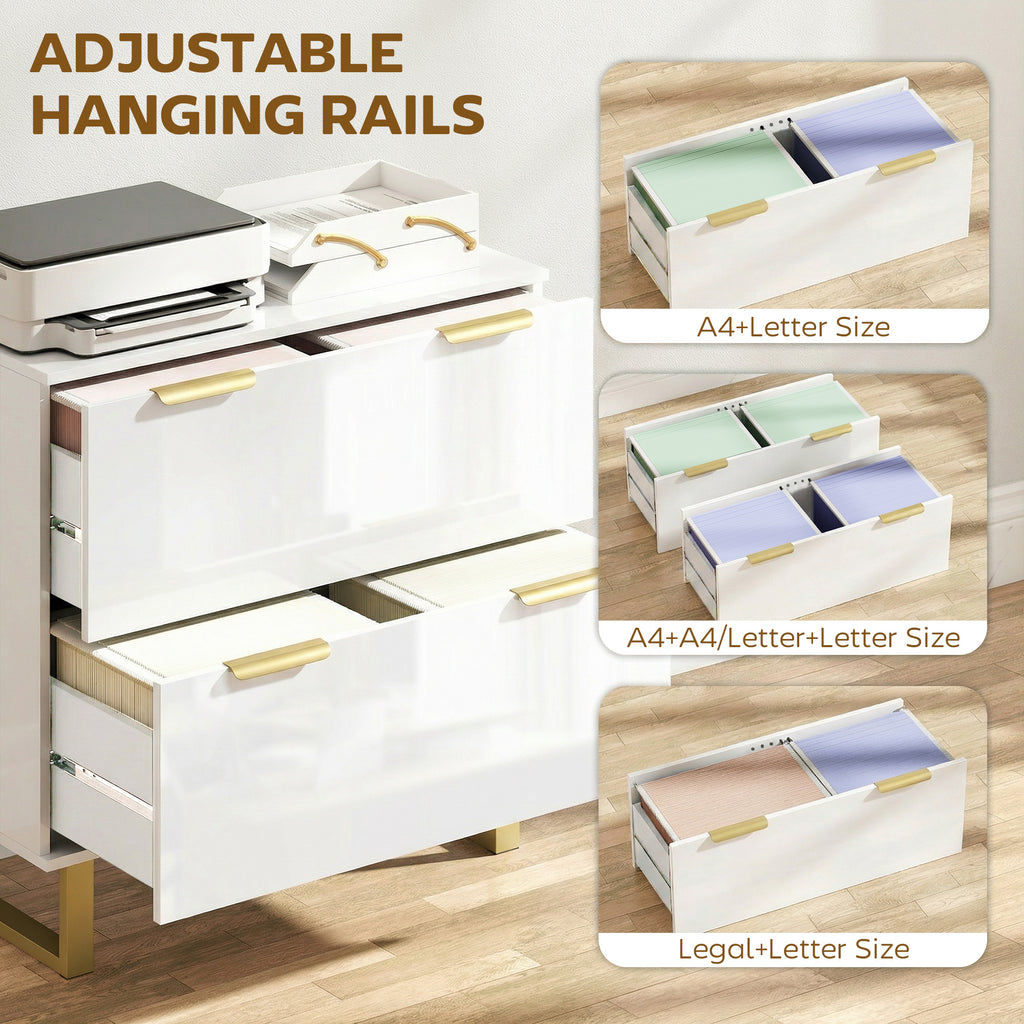 Lateral File Cabinet with 2 Drawers, Modern Filing Cabinet for Letter/A4/Legal Size Files, High Gloss Black