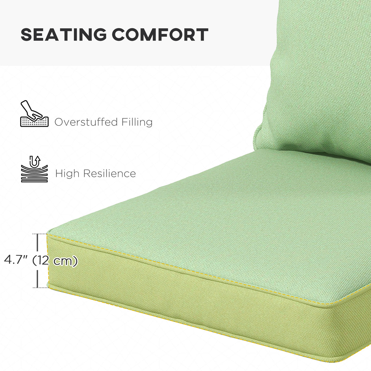 Seat Cushion Back Pillows Replacement Set of 2, Patio Chair Cushions Set for Indoor Outdoor, Green