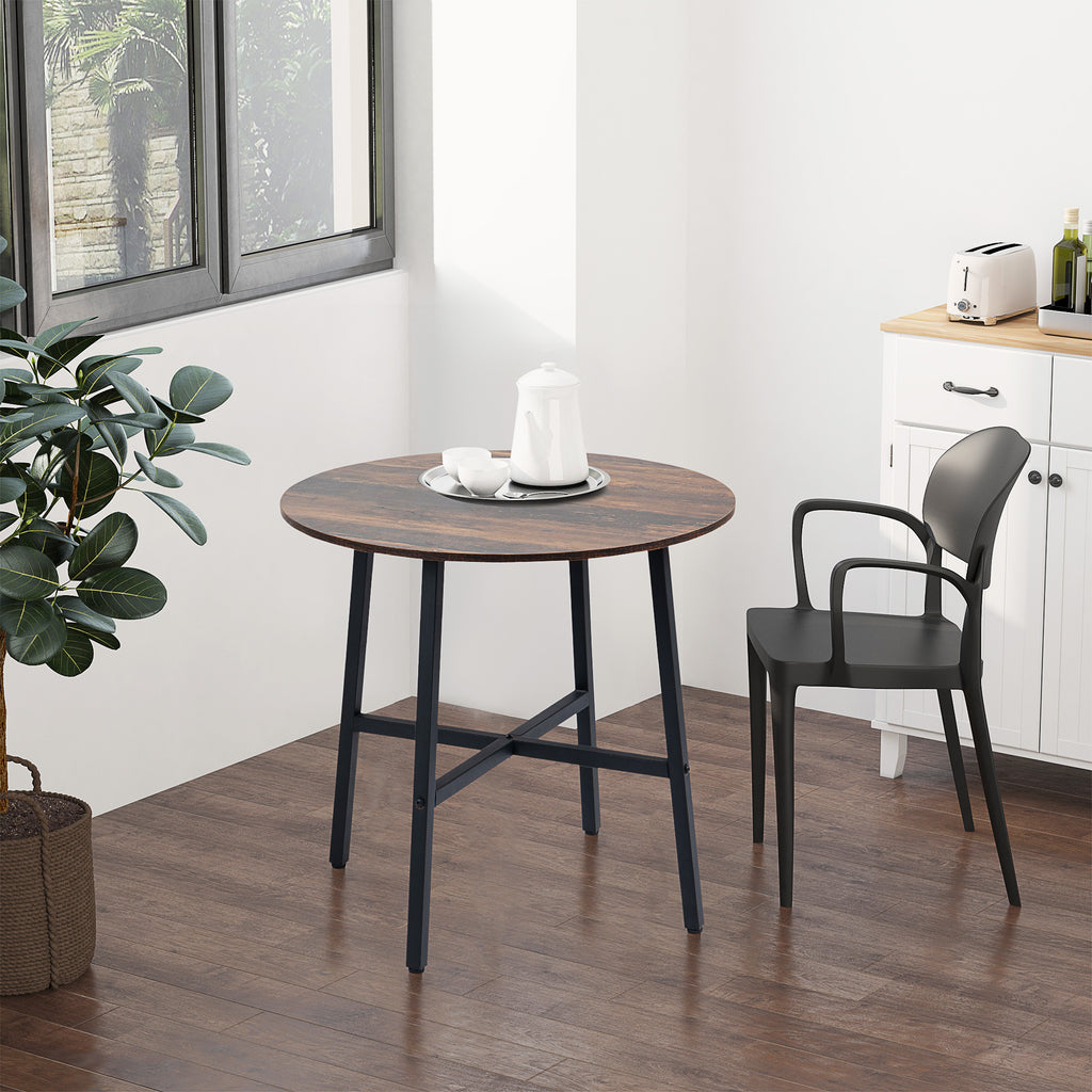 Ф31.5" Dining Room Table, Industrial Style Kitchen Table Round  with Steel Legs, Rustic Brown
