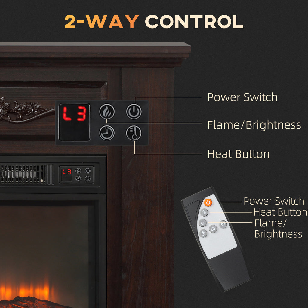 Electric Fireplace with Mantel, Freestanding Heater Corner Firebox with Log Hearth and Remote Control, 1400W, Brown