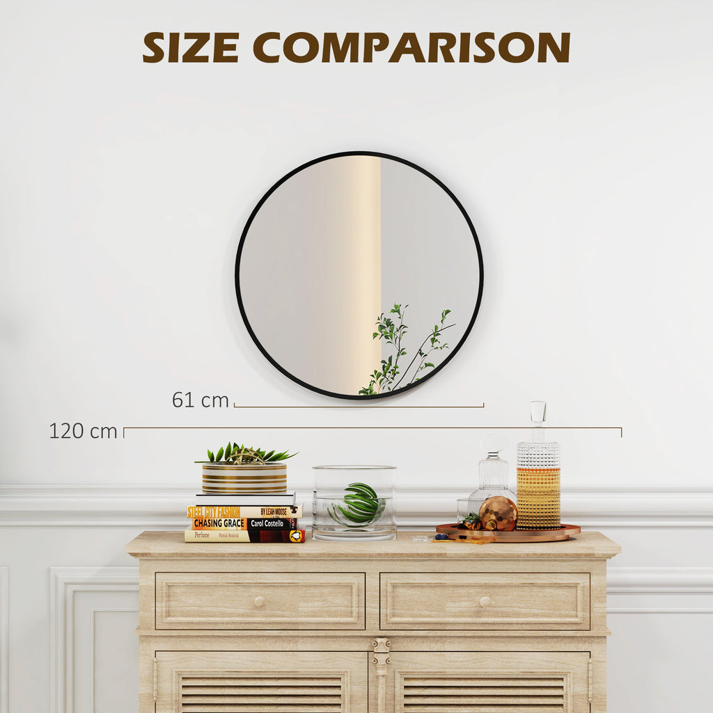 24" Decorative Wall Mirror for Bedroom Living Room, Modern Round Bathroom Mirror for Home Decor, Black