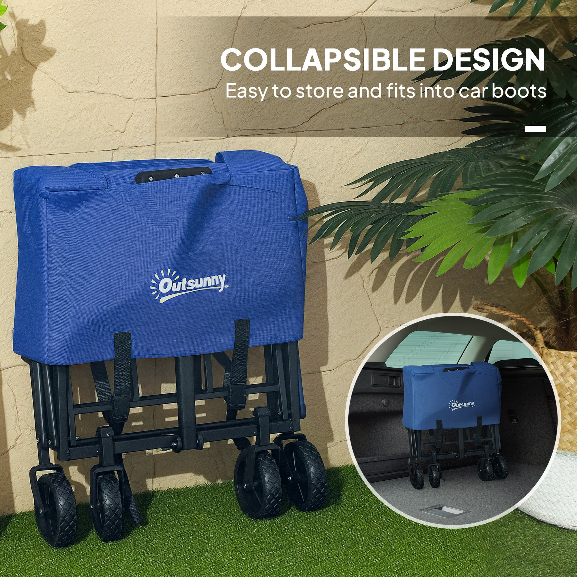 Collapsible Folding Garden Cart, Heavy Duty Lawn Wagon with Universal Wheels and Adjustable Handle, Black