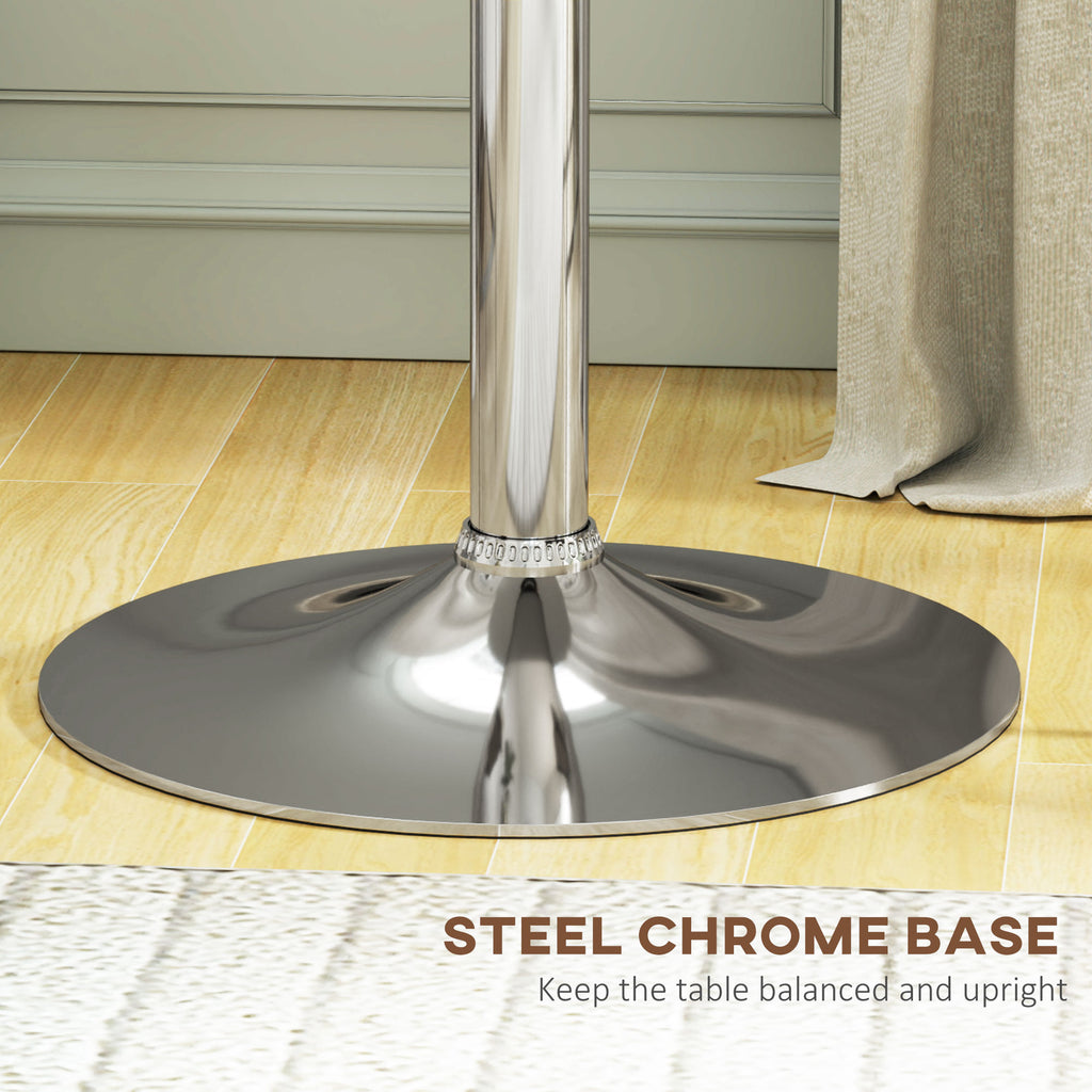 Modern Round Bar Table Adjustment Height Home Pub Bistro Desk Faux Leather Covered Wooden Top Chrome Base Black