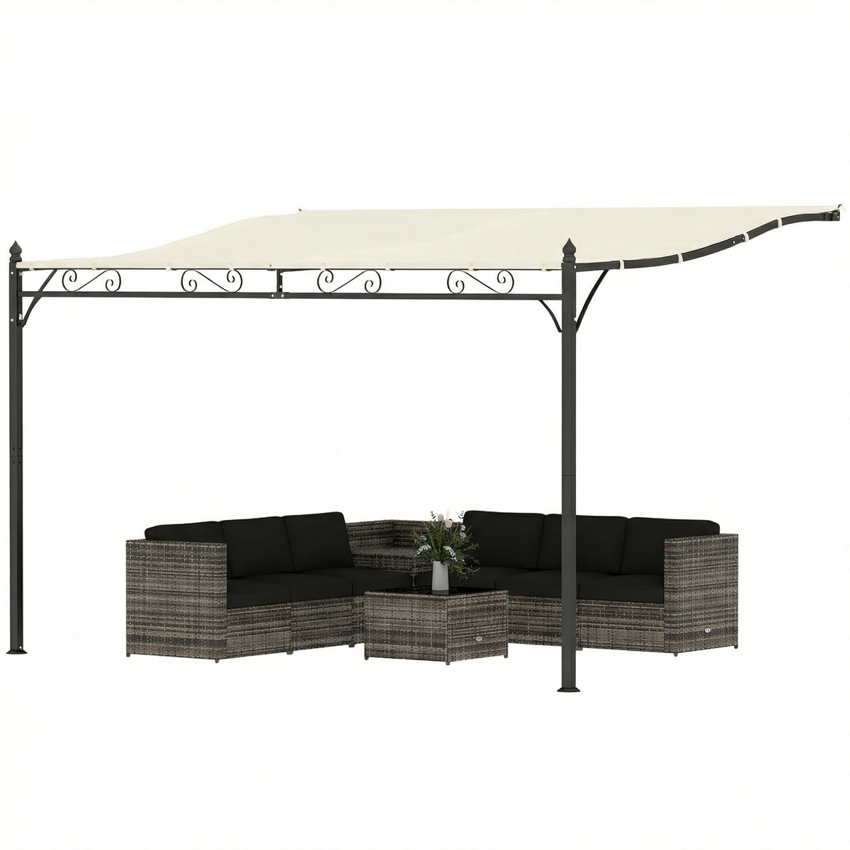 11.5' x 8.2' Outdoor Pergola, Wall Mounted Lean to Pergola with Metal Frame, UPF30+, Garden Gazebo