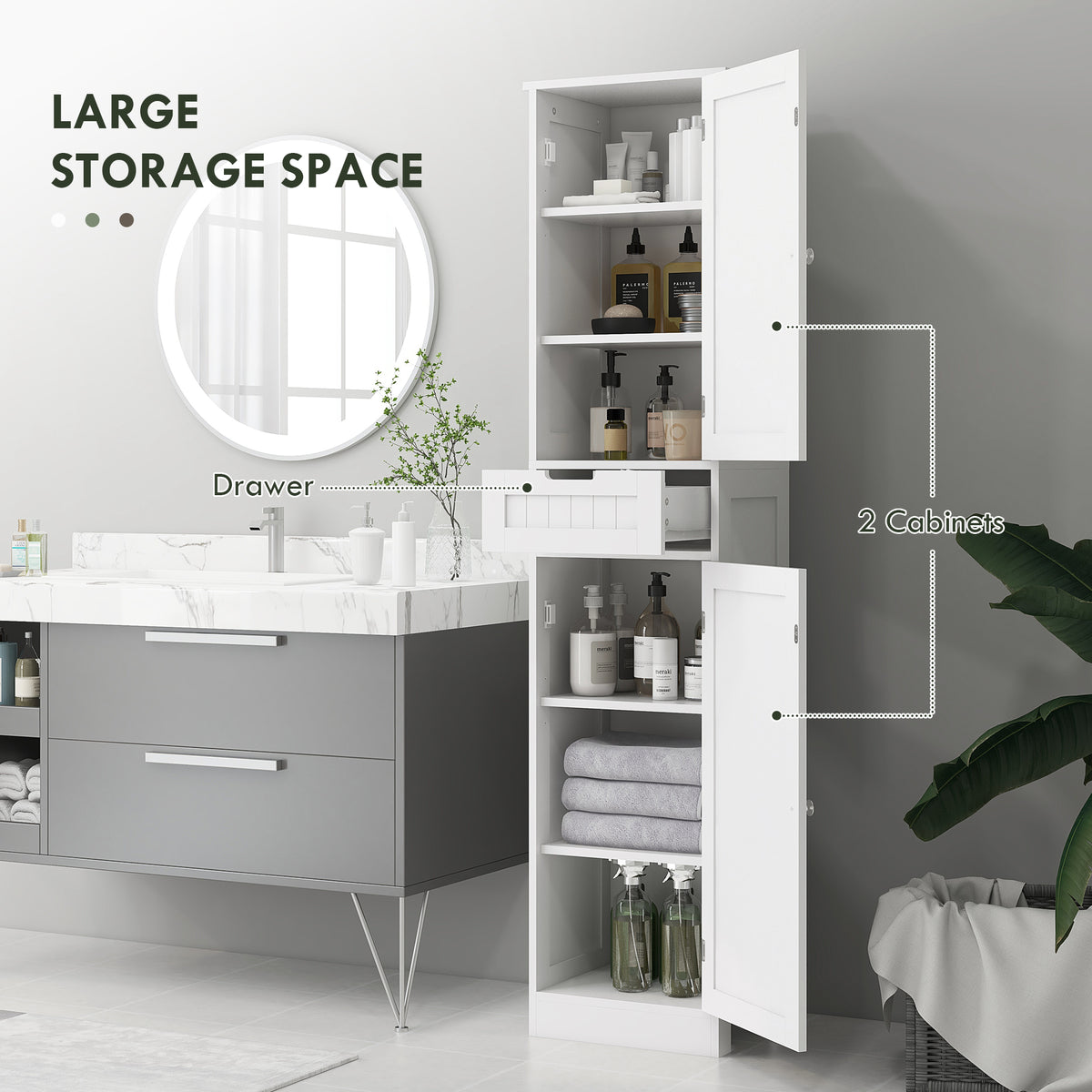 Freestanding Bathroom Cabinet with Drawer and 2 Doors, Tall Bathroom Cupboard for Kitchen, Study, Living Room