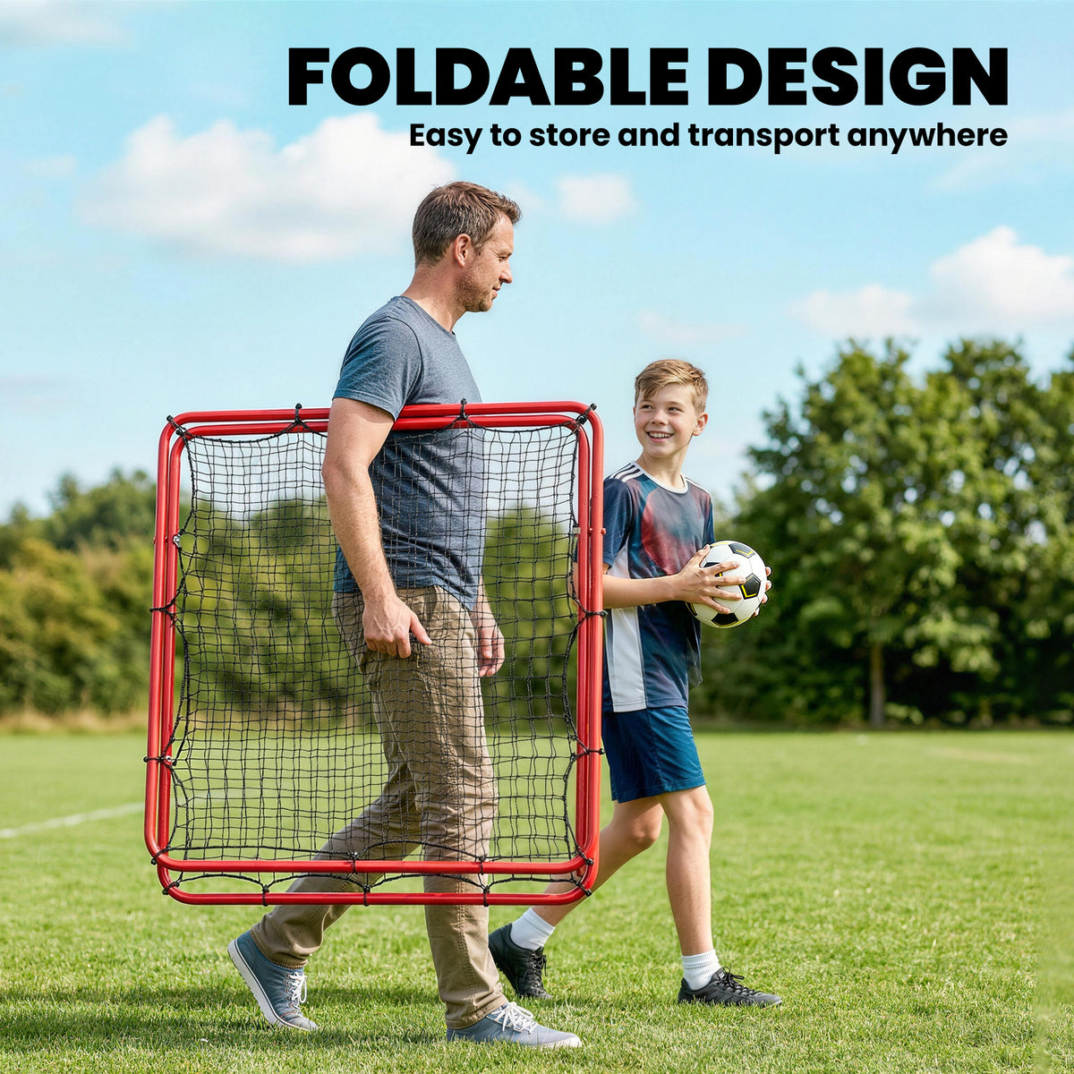 Soozier Soccer 5 Angles Adjustable Soccer Rebounder Net, Multi-Sport Training Bounce Back Net, Red