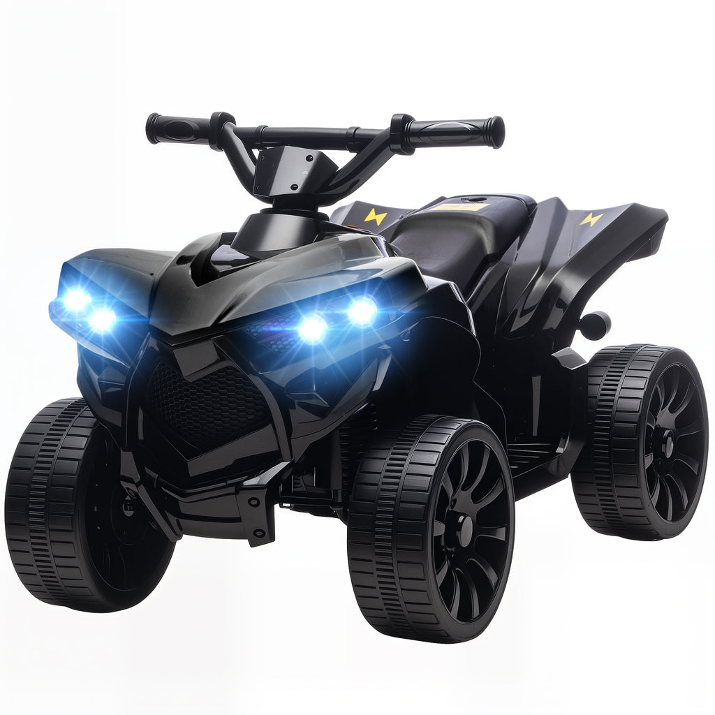 Qaba 6V Kids ATV, 4 Wheeler Electric Ride on Car with Music and LED Headlights, for Ages 37-72 Months Boys and Girls, Black