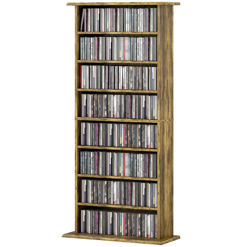 8-Tier DVD Shelf with 6 Adjustable Shelves, Slim CD Shelf, Holds 360 CDs, 185 DVDs or 185 Blu-rays, Rustic Brown