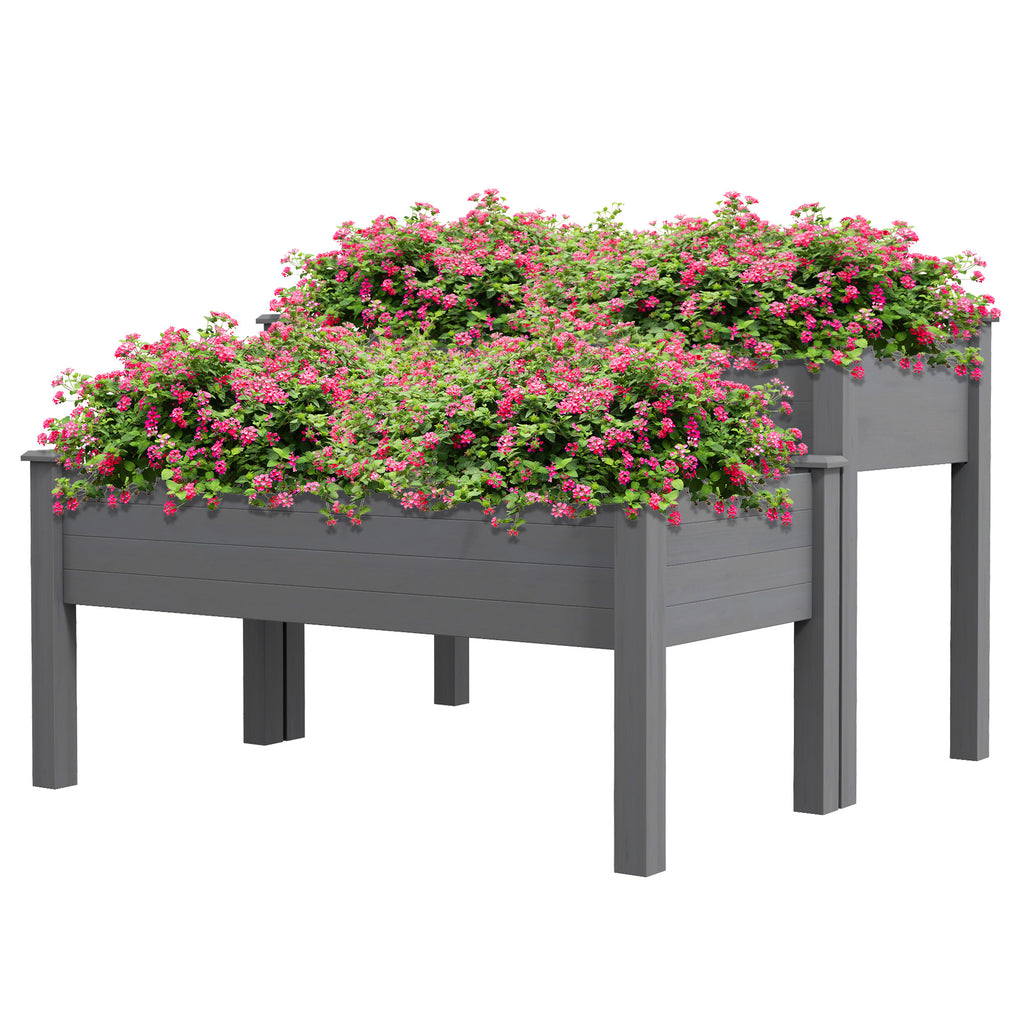 2 Tiers Wood Plant Raised Bed Flower Vegetable Herb Grow Box Stand Garden  Step Planter Stand Free Combination