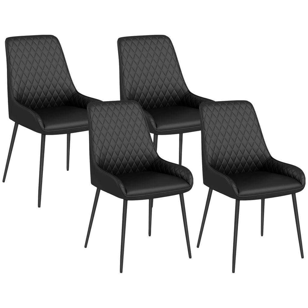 Modern Dining Chairs PU Leather Metal Legs Set of 4 Kitchen Chairs Living Room Quality Design Mid-Class Black