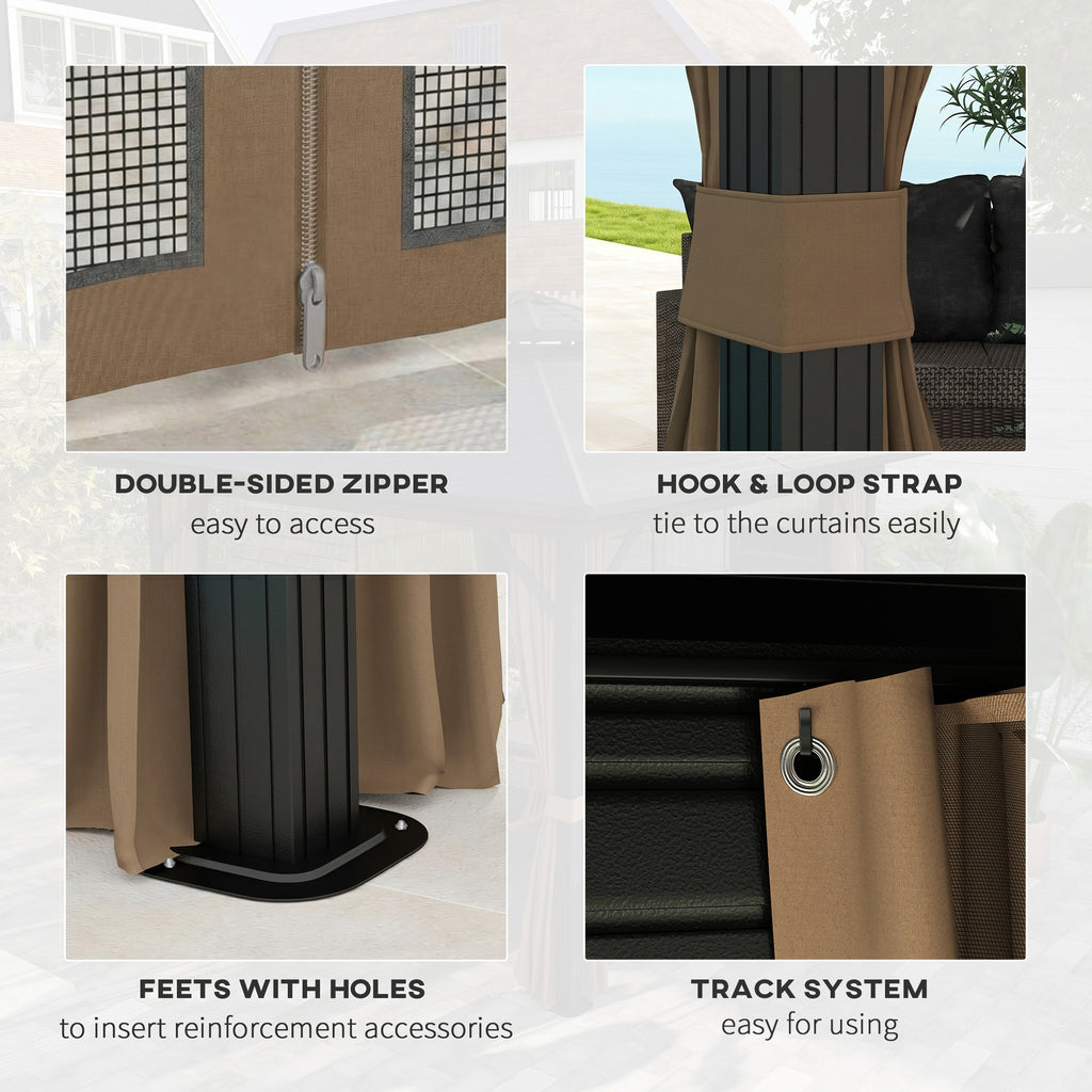 10' x 10' Hardtop Gazebo, Sun Shelter with Double Tier Metal Roof, Mosquito Netting, and Hanging Hook, Dark Brown