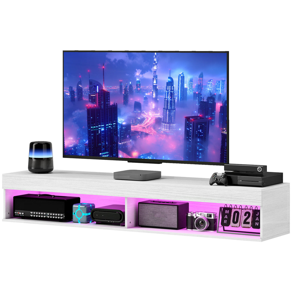 Modern Wall Mounted TV Stand with Storage and LED Lights for TVs up to 75", Floating TV Shelf for Living Room, Black
