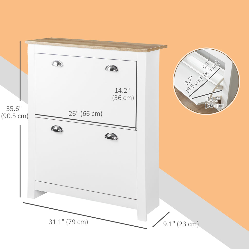 Modern Shoe Cabinet with 2 Flip Drawers and Adjustable Shelves, 12 Pair Shoe Storage Organizer for Hallway, White
