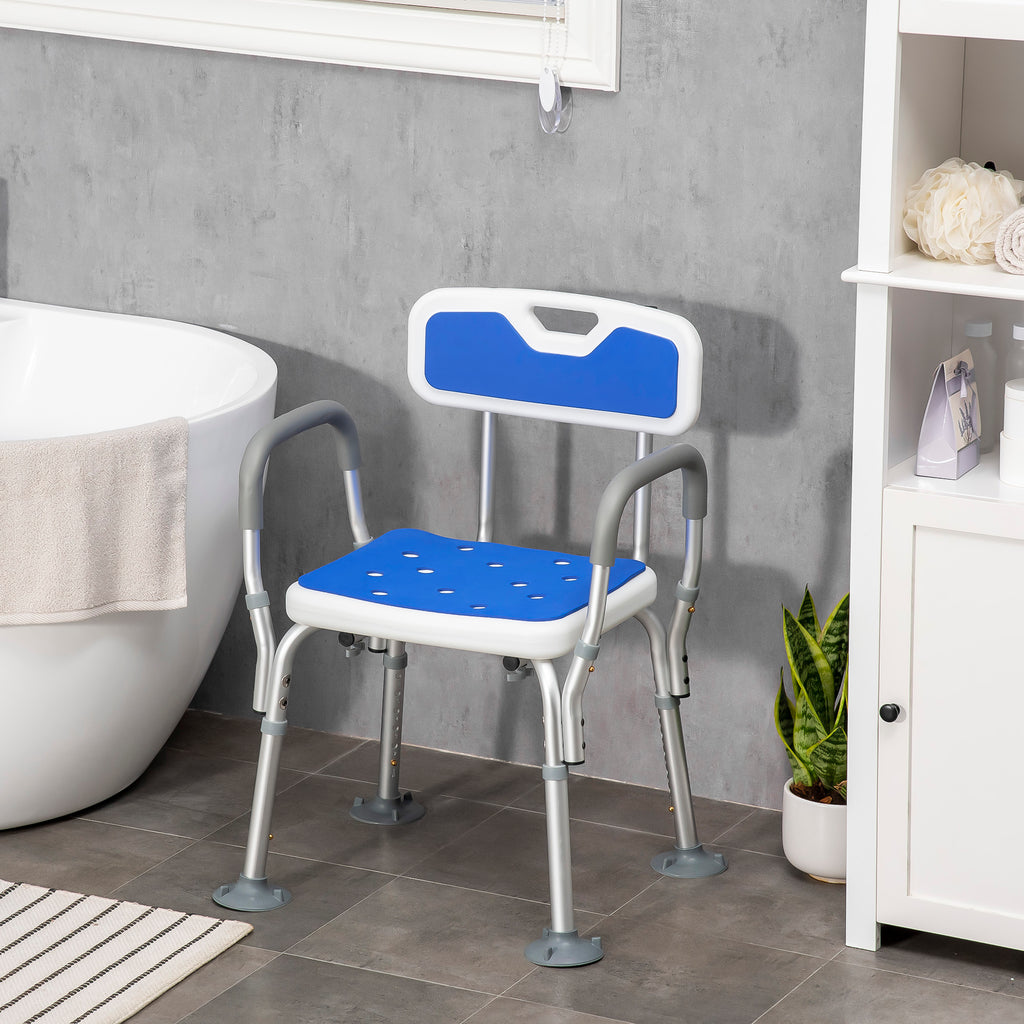 Adjustable Shower Chair with Arms and Back, Bath Chair with Regular Seat, Anti-slip Shower Bench for Seniors and Disabled, Tool-Free Assembly, 300lbs, Blue