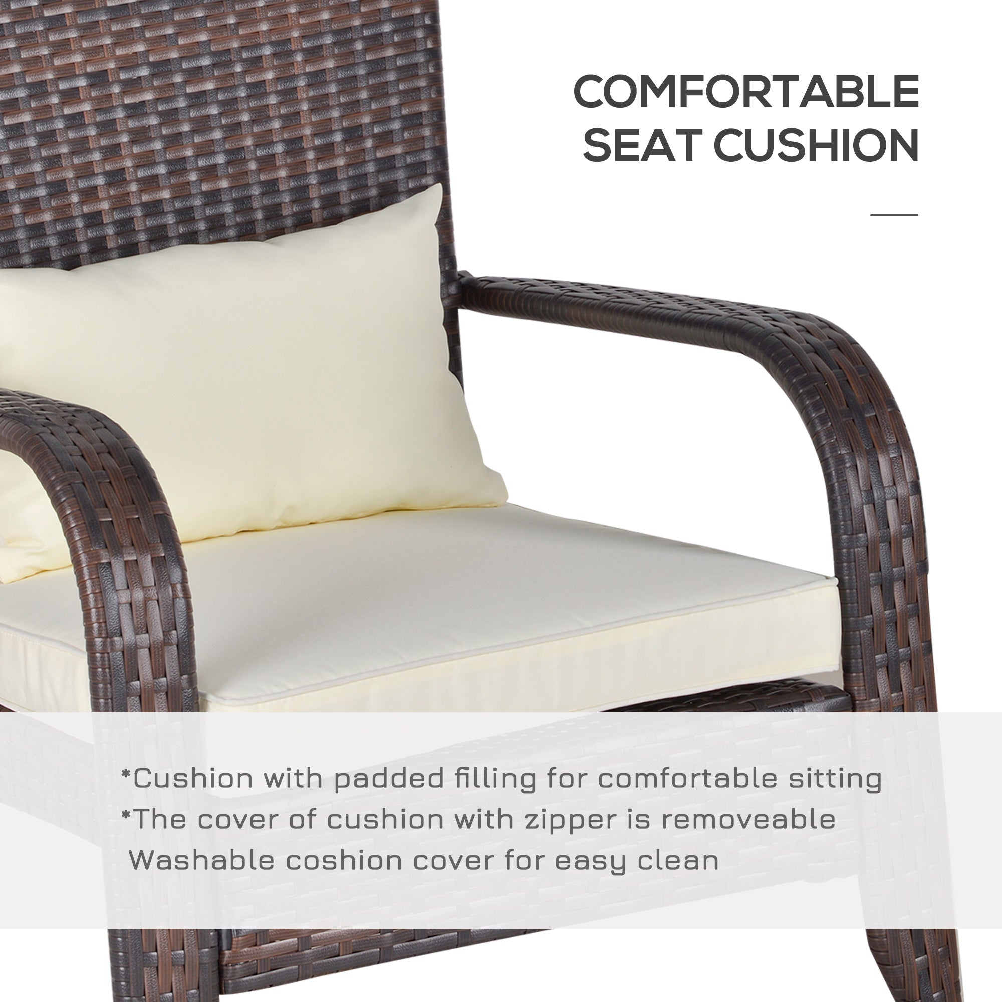 Patio Wicker Adirondack Chair, Outdoor PE Rattan Fire Pit Chair, Muskoka Chair w/ Soft Cushions, Tall Curved Backrest and Comfortable Armrests for Deck Garden, Cream White
