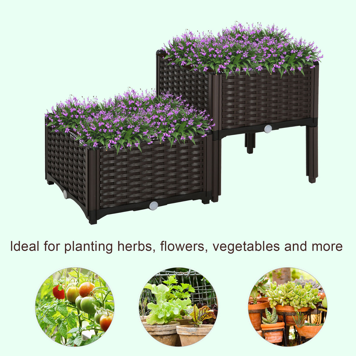 4 Piece Raised Garden Bed PP Raised Flower Bed Vegetable Herb Grow Box Stand Brown