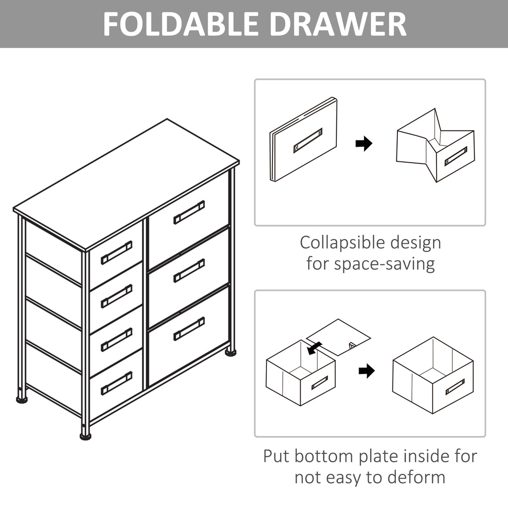 Dresser with 7 Drawers, Chest of Drawers with Metal Frame, Fabric Dresser for Living Room, Light Grey