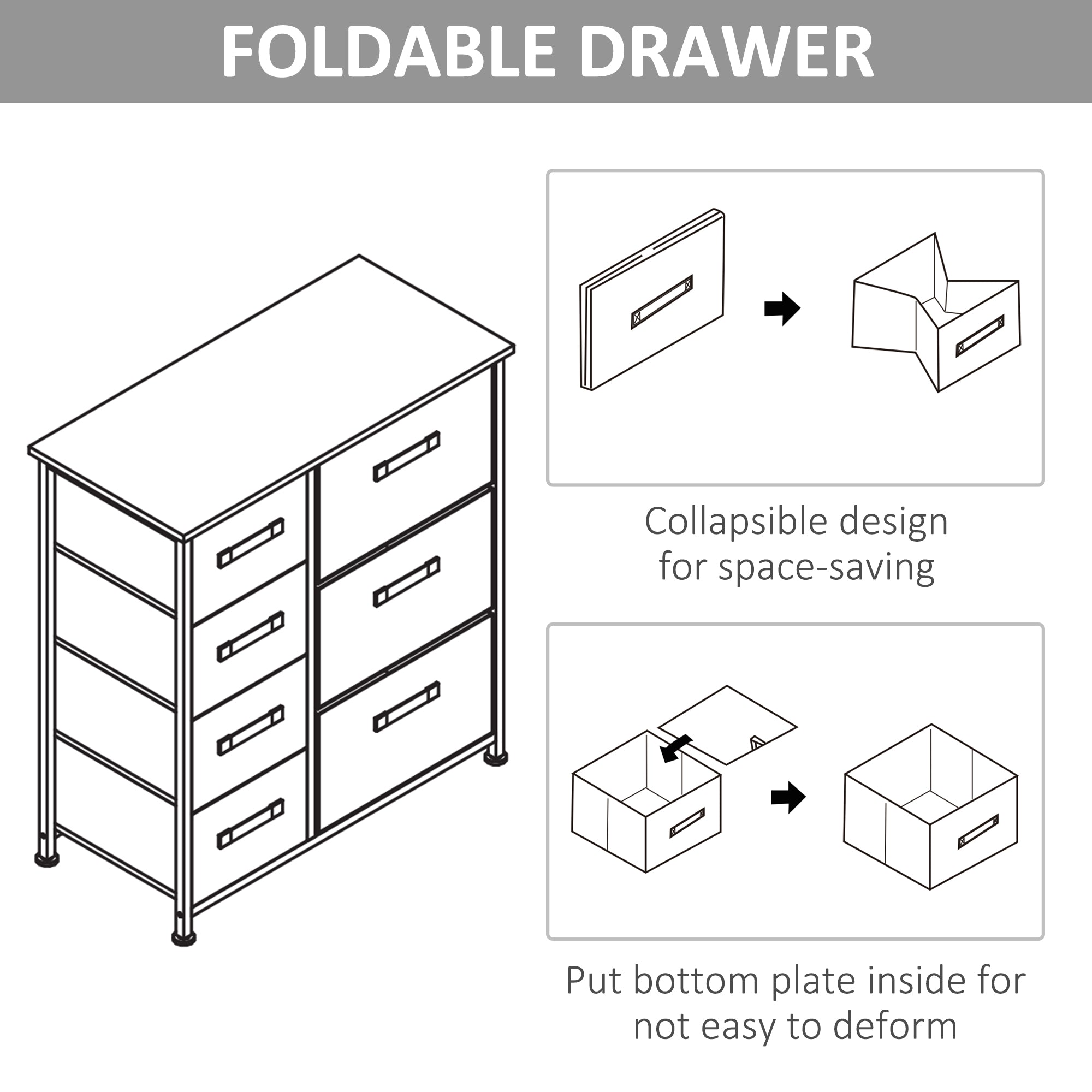Dresser with 7 Drawers, Chest of Drawers with Metal Frame, Fabric Dresser for Living Room, Light Grey