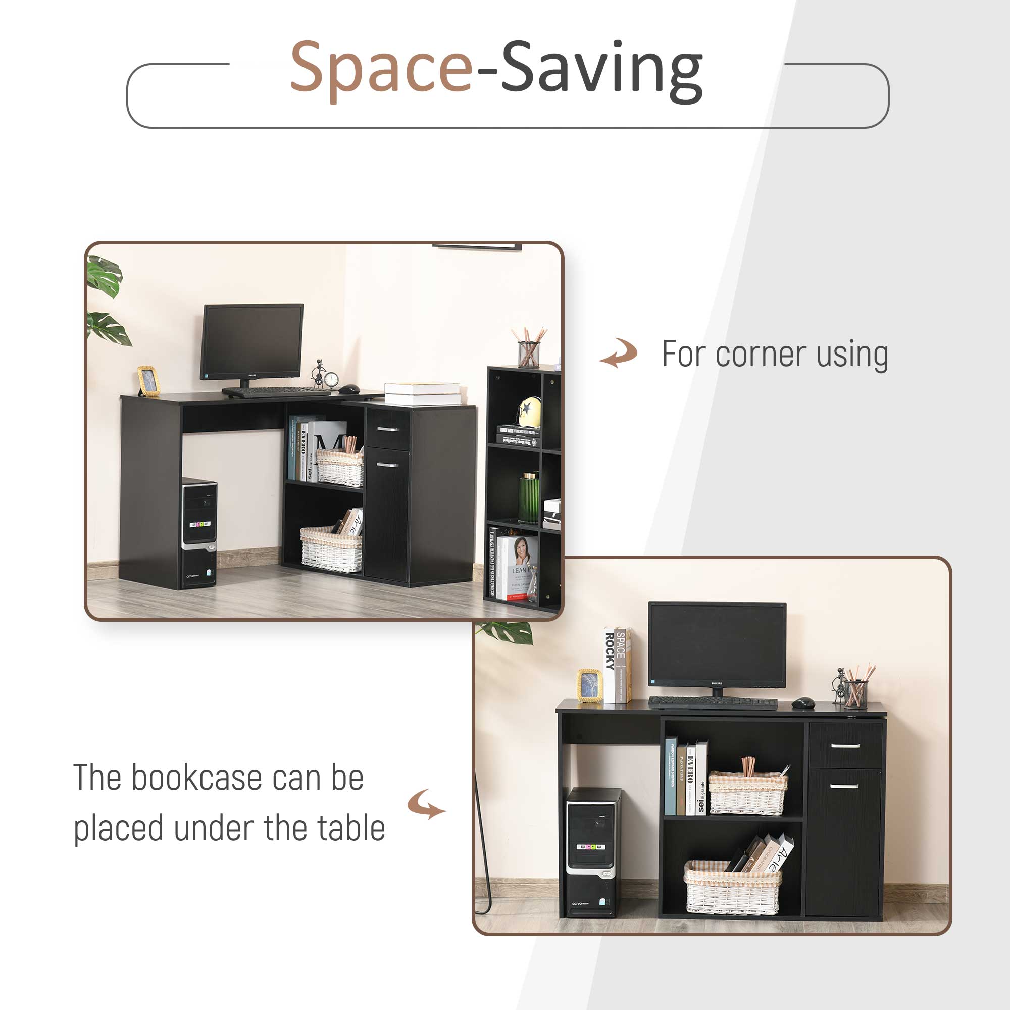 180° Rotating Home Office Corner Desk Storage Shelf Cabinet Black