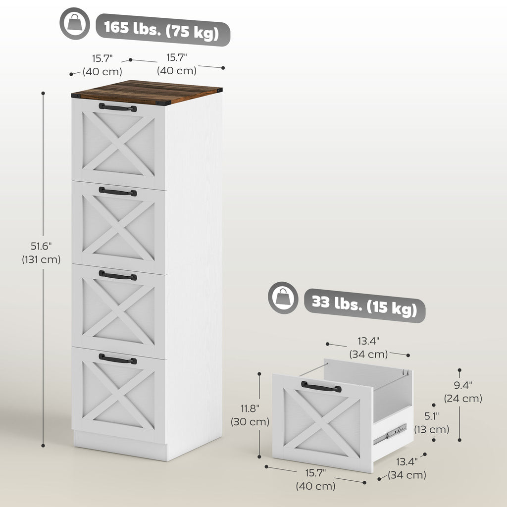 3 Drawer File Cabinet with Silent Slides, Vertical Farmhouse Filing Cabinet Fits Letter/A4 Size Home Office, White