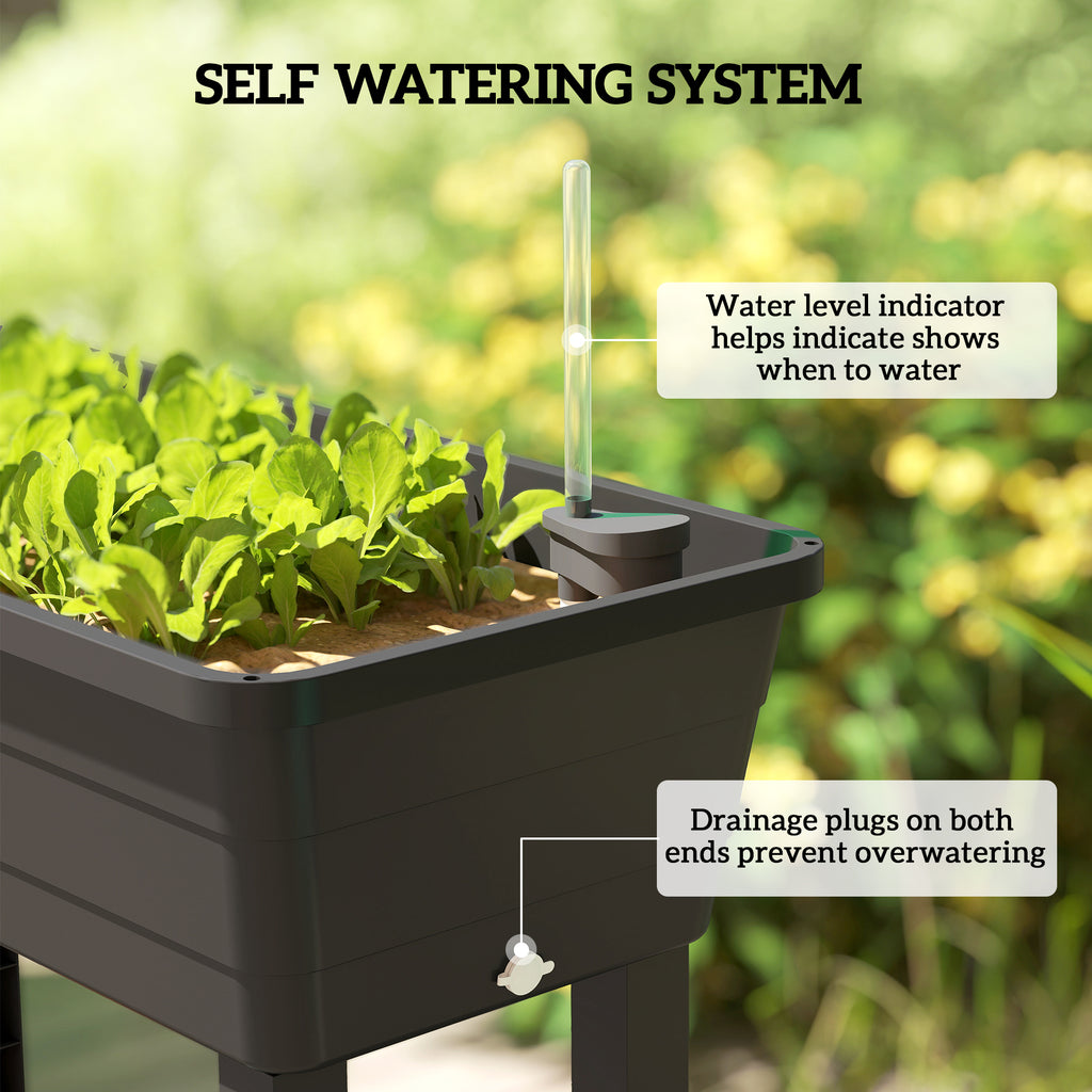 41L Self Watering Raised Garden Bed w/ Ventilation Transparent Lid Greenhouse, Planter Box w/ Storage Shelf, Brown