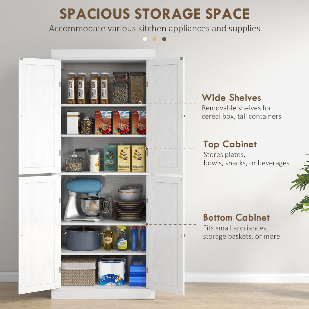 72.5" Freestanding Kitchen Pantry Cabinet with 4 Doors, Black