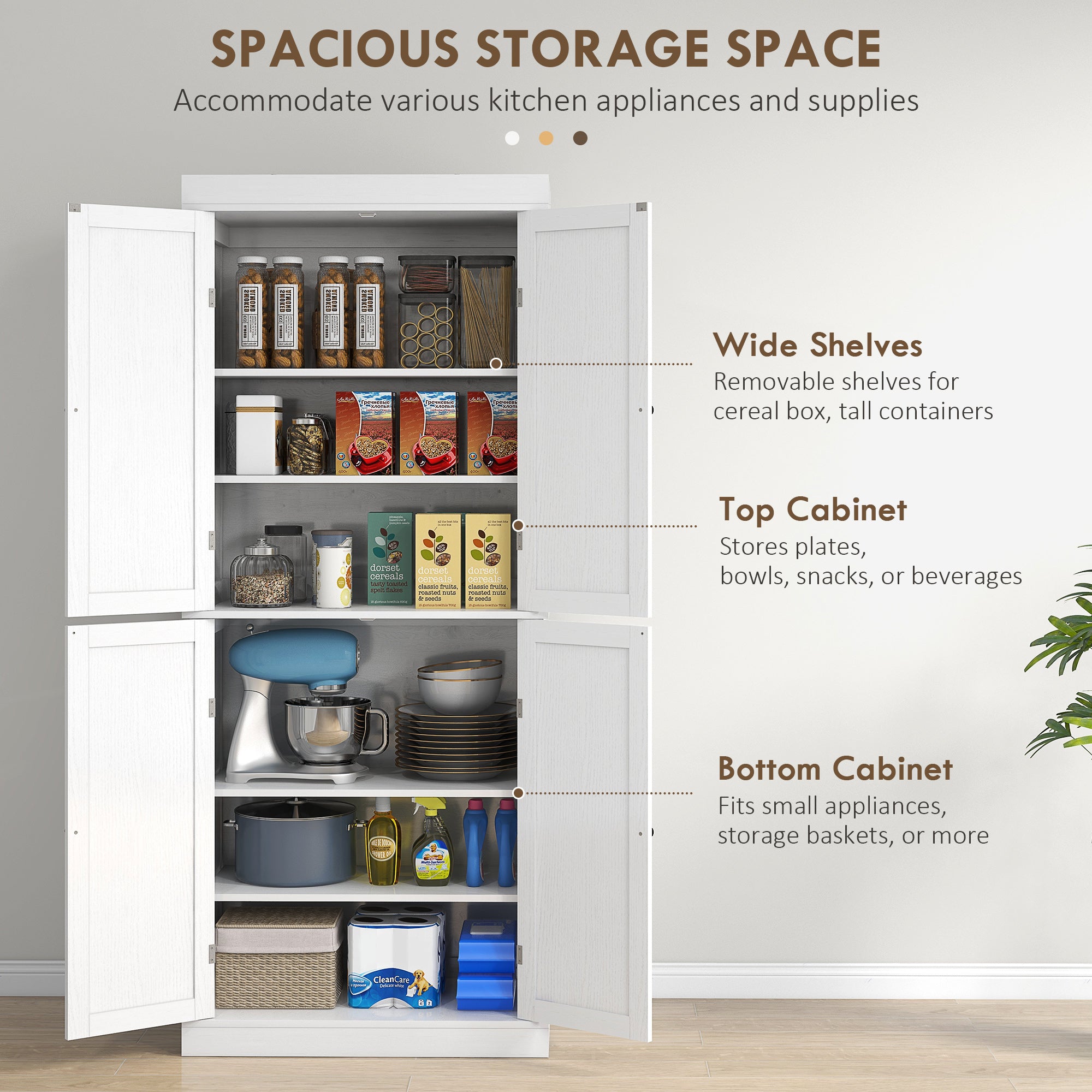 72.5" Freestanding Kitchen Pantry Cabinet with 4 Doors, Black