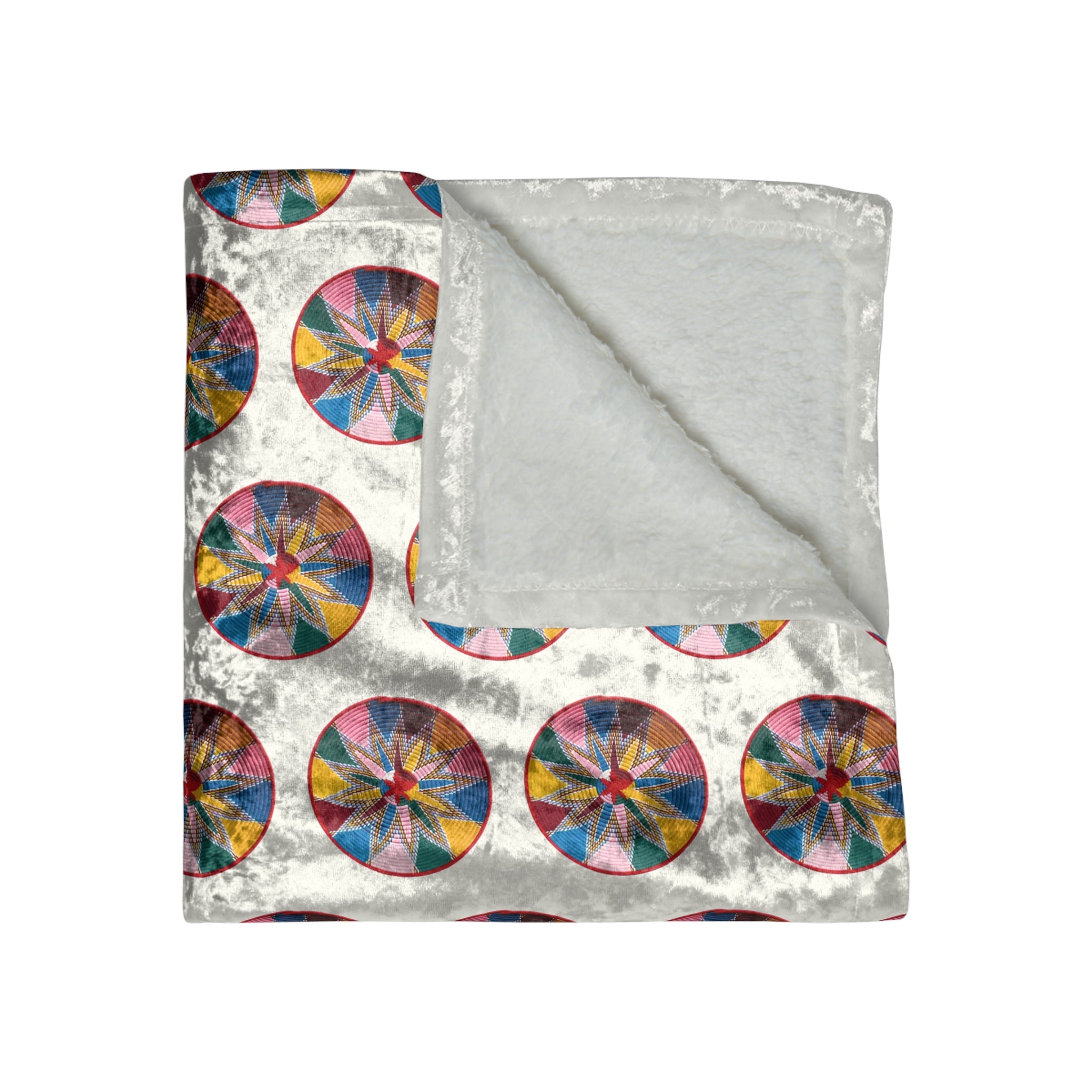 Crushed Velvet Blanket — Colorful Mandala Circles Throw for Boho Home Décor