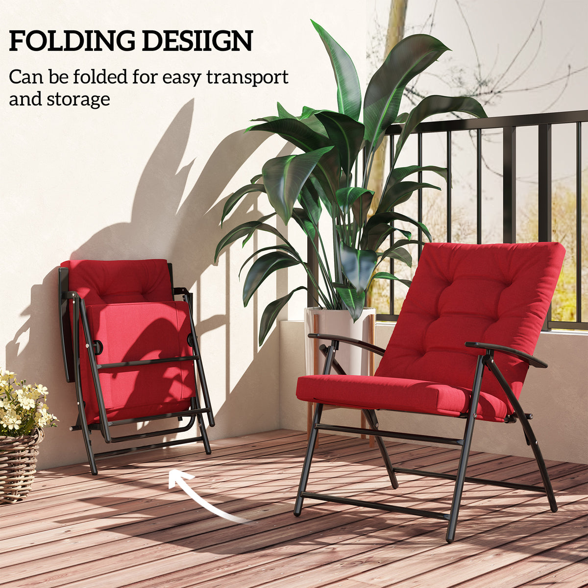 Foldable Lounge Chair, Fabric Upholstered Recliner, Outdoor Lounger with Armrest, Metal Frame for Backyard, Blue